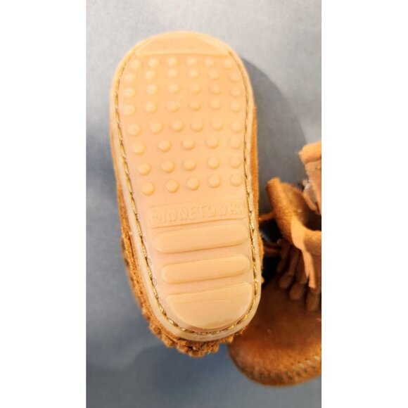 MINNETONKA Toddler Size 3 Kids Double Fringe Zip Suede Ankle Boot Brown 1292 - Picture 9 of 16